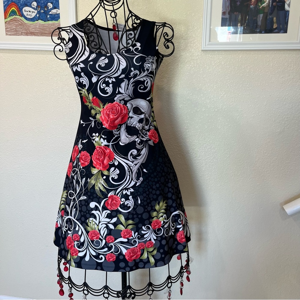 Red and White Gothic Mini Dress with Halter Neckline (1-210)